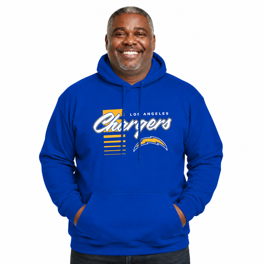 Los Angeles Chargers NFL Adult Unisex Retro Script Ultra Soft Fleece Hooded Sweatshirt - Royal