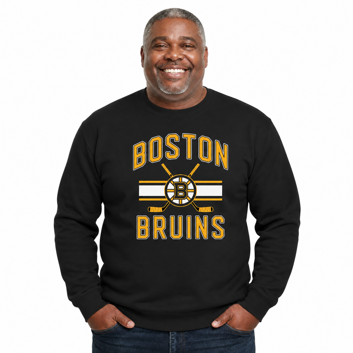 Boston Bruins Boston Bruins NHL Faceoff Fleece Crewneck Sweatshirt Licensed - Black