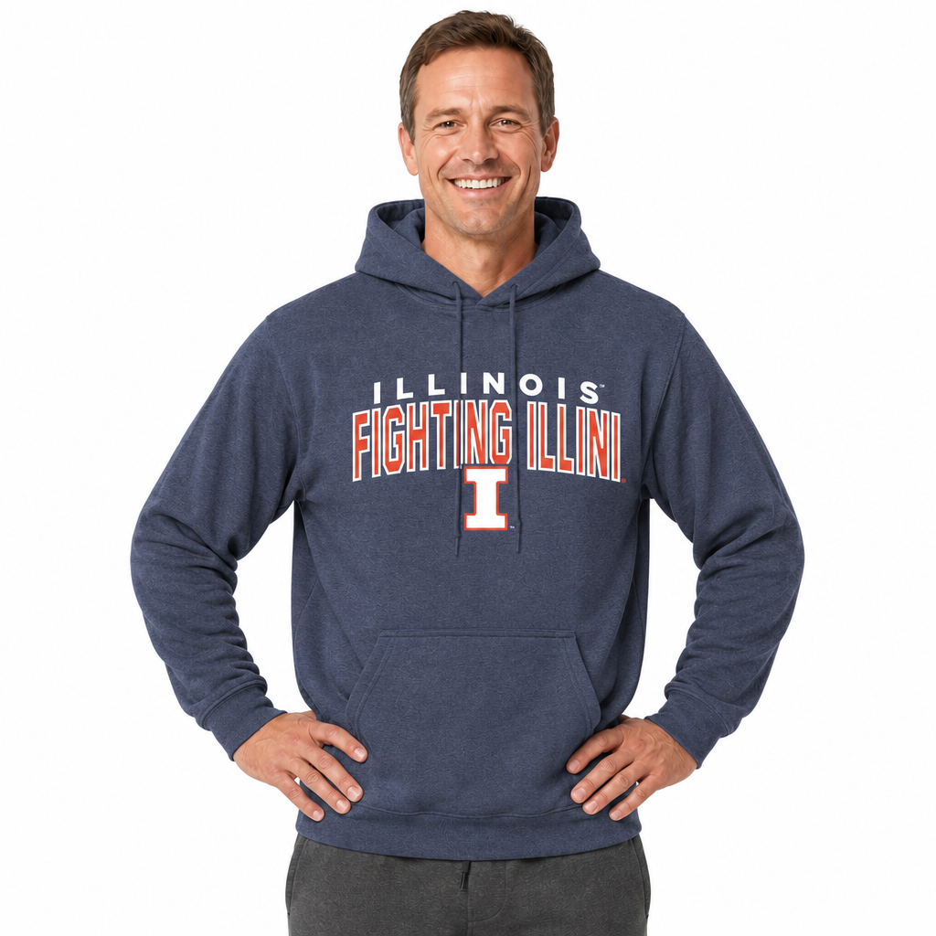 Illinois Fighting Illini Hoodie Heathered Fleece Sweatshirt - Navy Heather