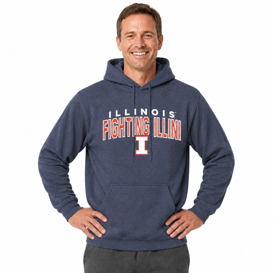 Illinois Fighting Illini Hoodie Heathered Fleece Sweatshirt - Navy Heather