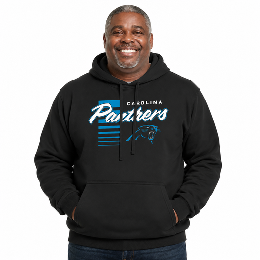 Carolina Panthers NFL Adult Unisex Retro Script Ultra Soft Fleece Hooded Sweatshirt - Black