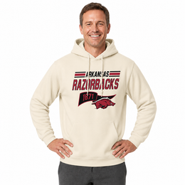 Arkansas Razorbacks NCAA Varsity Club Pennant Hoodie Fleece Men Women - Off White