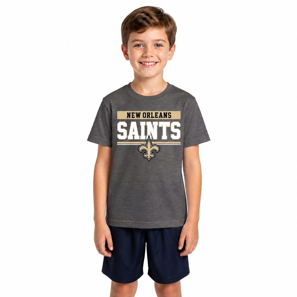 New Orleans Saints NFL Youth Short Sleeve Charcoal T Shirt - Charcoal