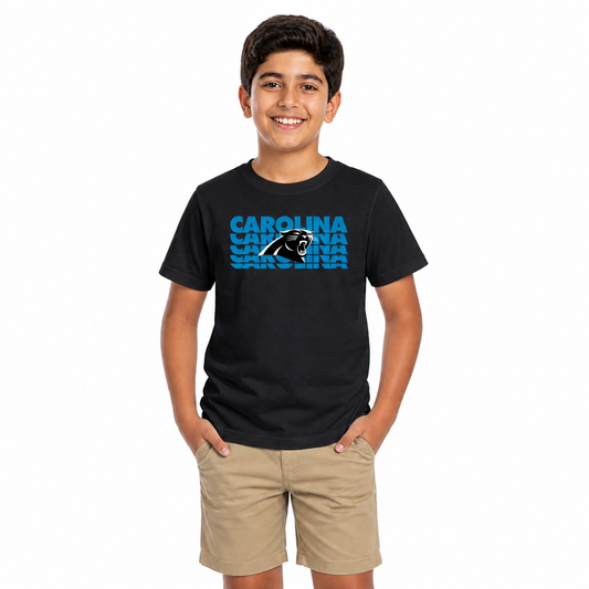 Carolina Panthers NFL Youth Repeating Logo Football T-Shirt - Black