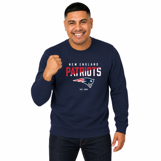 New England Patriots NFL Color Block Fleece Crewneck - Navy