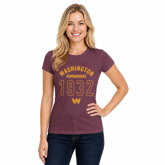 Washington Commanders  Women's Big Date T-Shirt NFL Short Sleeve Tee - Maroon Heather