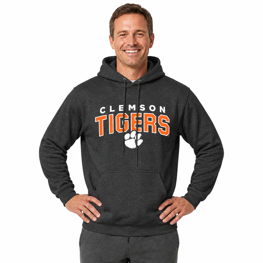 Clemson Tigers Hoodie Heathered Fleece Sweatshirt - Black Heather