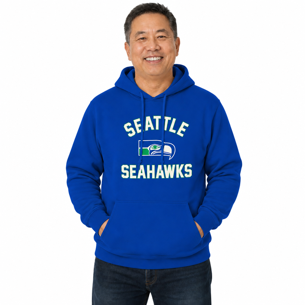 Seattle Seahawks NFL Adult Unisex Retro Gameday Ultra Soft Fleece Hooded Sweatshirt - Royal