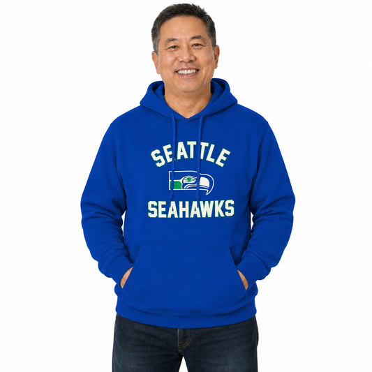 Seattle Seahawks NFL Adult Unisex Retro Gameday Ultra Soft Fleece Hooded Sweatshirt - Royal