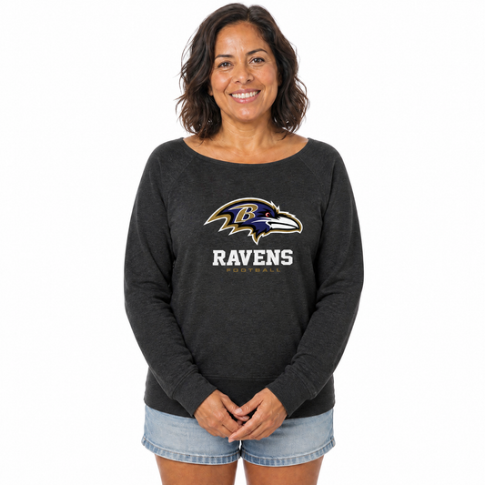 Baltimore Ravens  Women NFL French Terry Slouchy Top Scoop Neckline - Charcoal