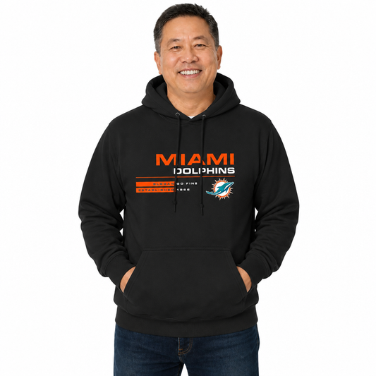 Miami Dolphins Adult NFL Speed Stat Sheet Fleece Hooded Sweatshirt - Black