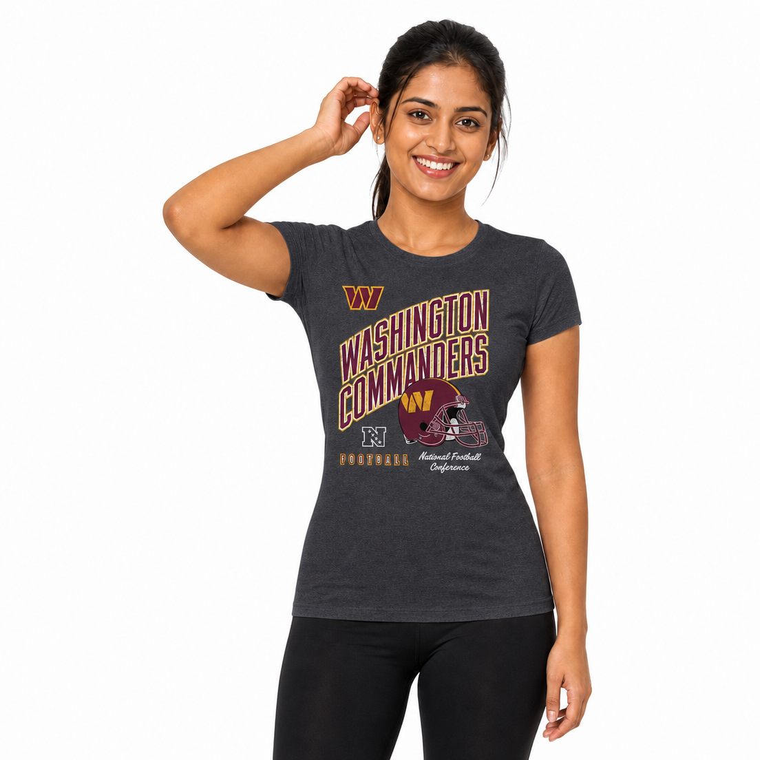 Washington Commanders  Women's Distressed Helmet T-Shirt - Heather Charcoal