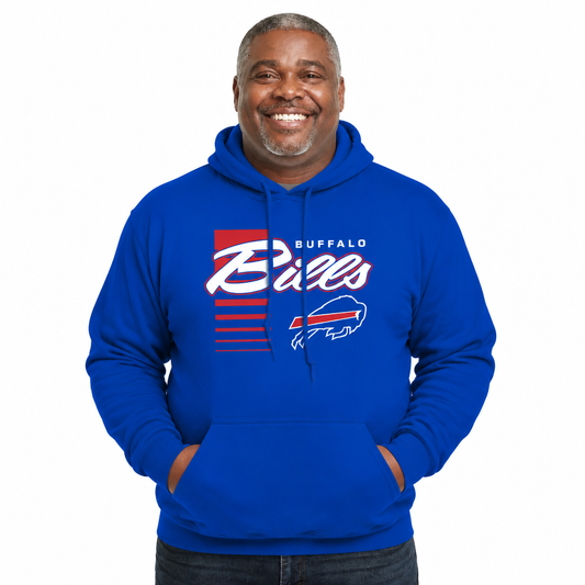 Buffalo Bills NFL Adult Unisex Retro Script Ultra Soft Fleece Hooded Sweatshirt - Royal