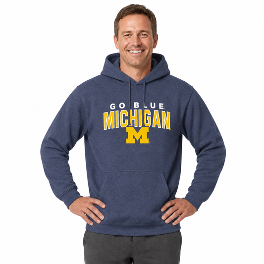 Michigan Wolverines Hoodie Heathered Fleece Sweatshirt - Navy Heather