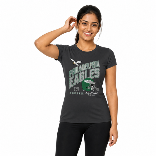 Philadelphia Eagles  Women's Distressed Helmet T-Shirt - Black