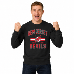 New Jersey Devils NHL Faceoff Fleece Crewneck Sweatshirt Licensed - Black