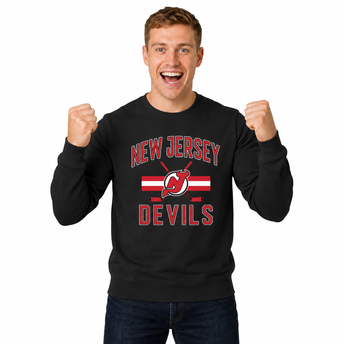 New Jersey Devils NHL Faceoff Fleece Crewneck Sweatshirt Licensed - Black