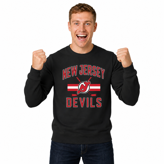 New Jersey Devils NHL Faceoff Fleece Crewneck Sweatshirt Licensed - Black