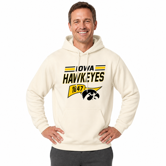 Iowa Hawkeyes NCAA Varsity Club Pennant Hoodie Fleece Men Women - Off White