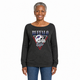 Buffalo Bills  Women's NFL Retro Triangle French Terry Crewneck Top - Heather Charcoal