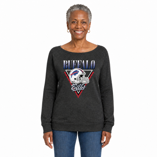 Buffalo Bills  Women's NFL Retro Triangle French Terry Crewneck Top - Heather Charcoal