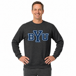 BYU Cougars Colligate Adult Charcoal Crewneck Fleece Sweatshirt - Charcoal