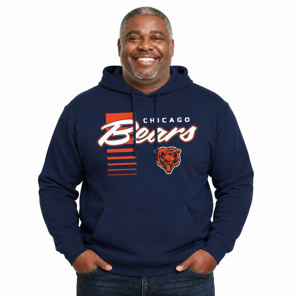 Chicago Bears NFL Adult Unisex Retro Script Ultra Soft Fleece Hooded Sweatshirt - Navy