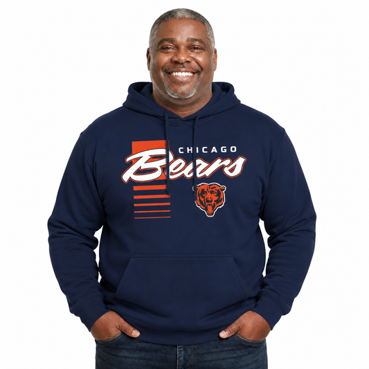 Chicago Bears NFL Adult Unisex Retro Script Ultra Soft Fleece Hooded Sweatshirt - Navy
