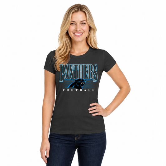 Carolina Panthers  Overtime Blueprint Women's NFL Short Sleeve T-Shirt - Black