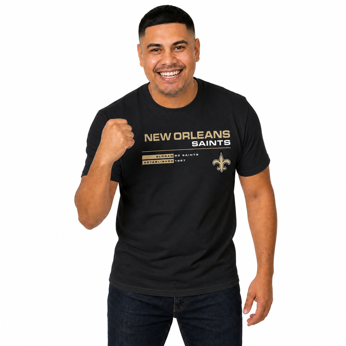 New Orleans Saints Adult NFL Speed Stat Sheet T-Shirt - Black