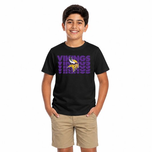 Minnesota Vikings NFL Youth Repeating Logo Football T-Shirt - Black
