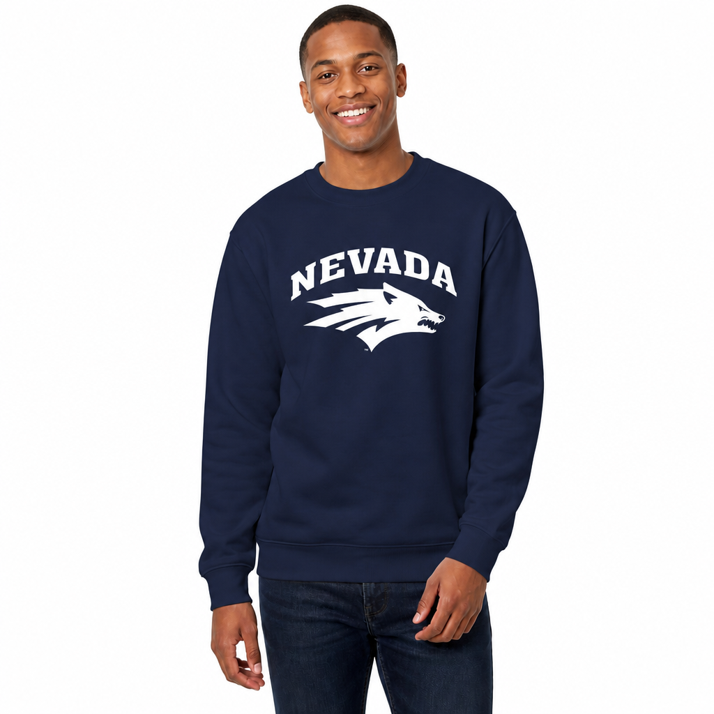 Nevada Wolf Pack Campus Colors Adult Arch & Logo Soft Style Gameday Crewneck Sweatshirt  - Navy