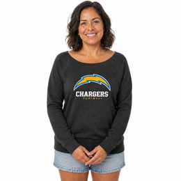 Los Angeles Chargers  Women NFL French Terry Slouchy Top Scoop Neckline - Charcoal