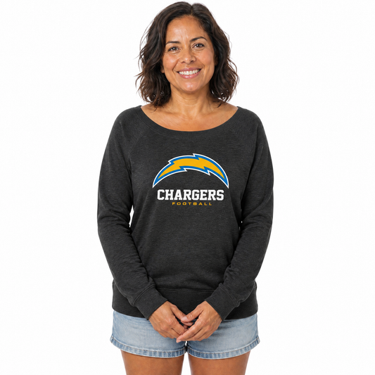 Los Angeles Chargers  Women NFL French Terry Slouchy Top Scoop Neckline - Charcoal