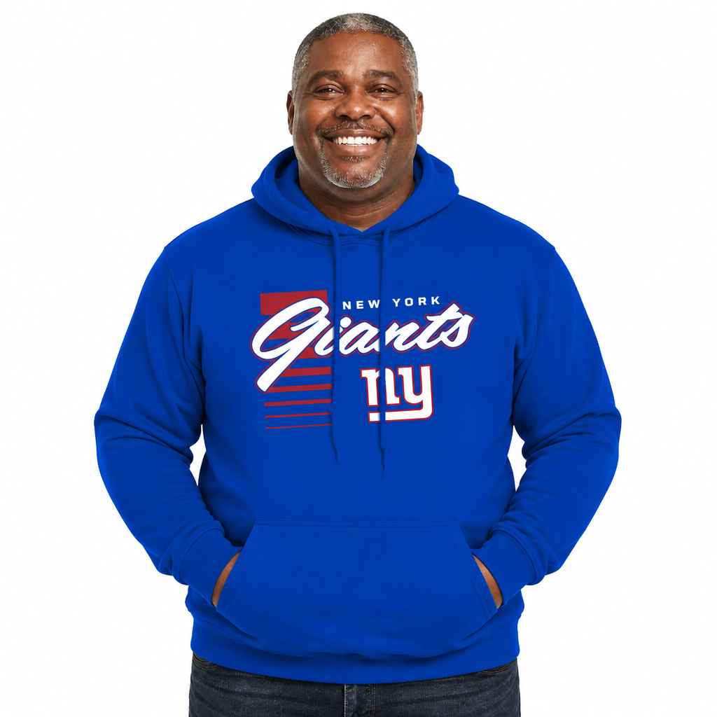 New York Giants NFL Adult Unisex Retro Script Ultra Soft Fleece Hooded Sweatshirt - Royal