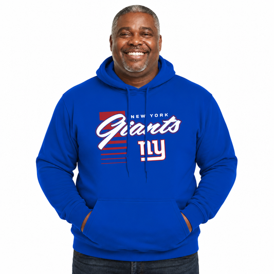 New York Giants NFL Adult Unisex Retro Script Ultra Soft Fleece Hooded Sweatshirt - Royal