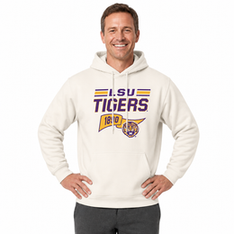 LSU Tigers NCAA Varsity Club Pennant Hoodie Fleece Men Women - Off White