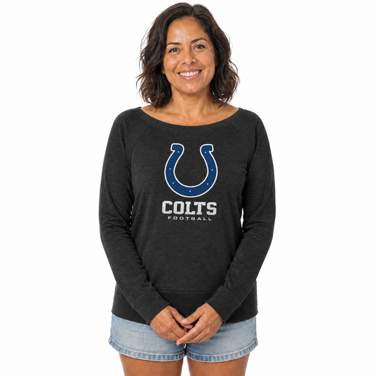 Indianapolis Colts  Women NFL French Terry Slouchy Top Scoop Neckline - Charcoal