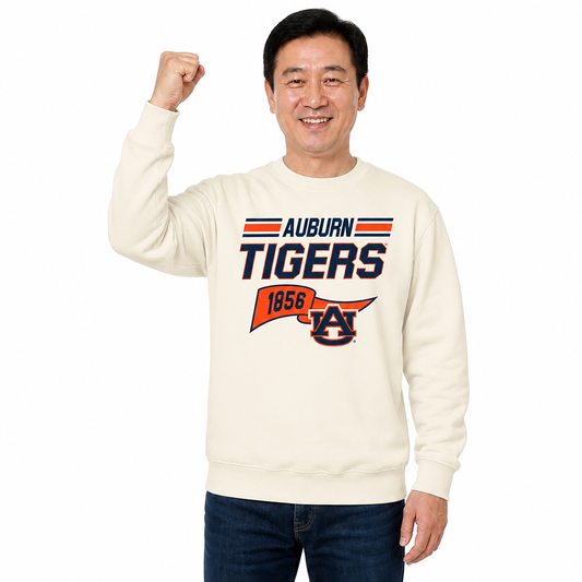 Auburn Tigers Varsity Pennant Crewneck Sweatshirt Men Women Fleece - Off White
