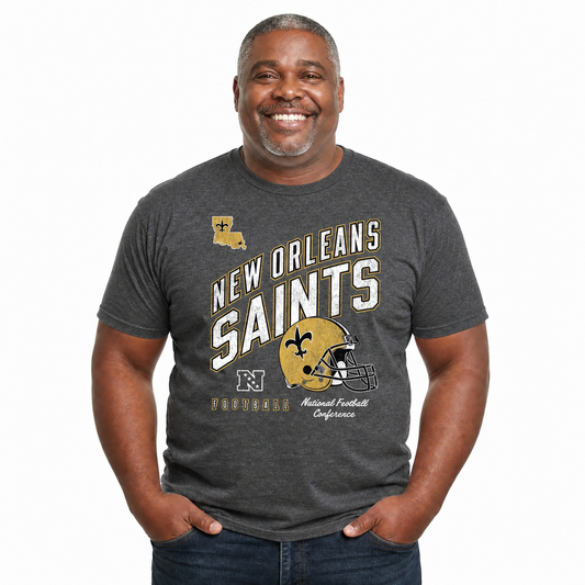 New Orleans Saints  NFL Distressed Helmet Tee - Heather Charcoal