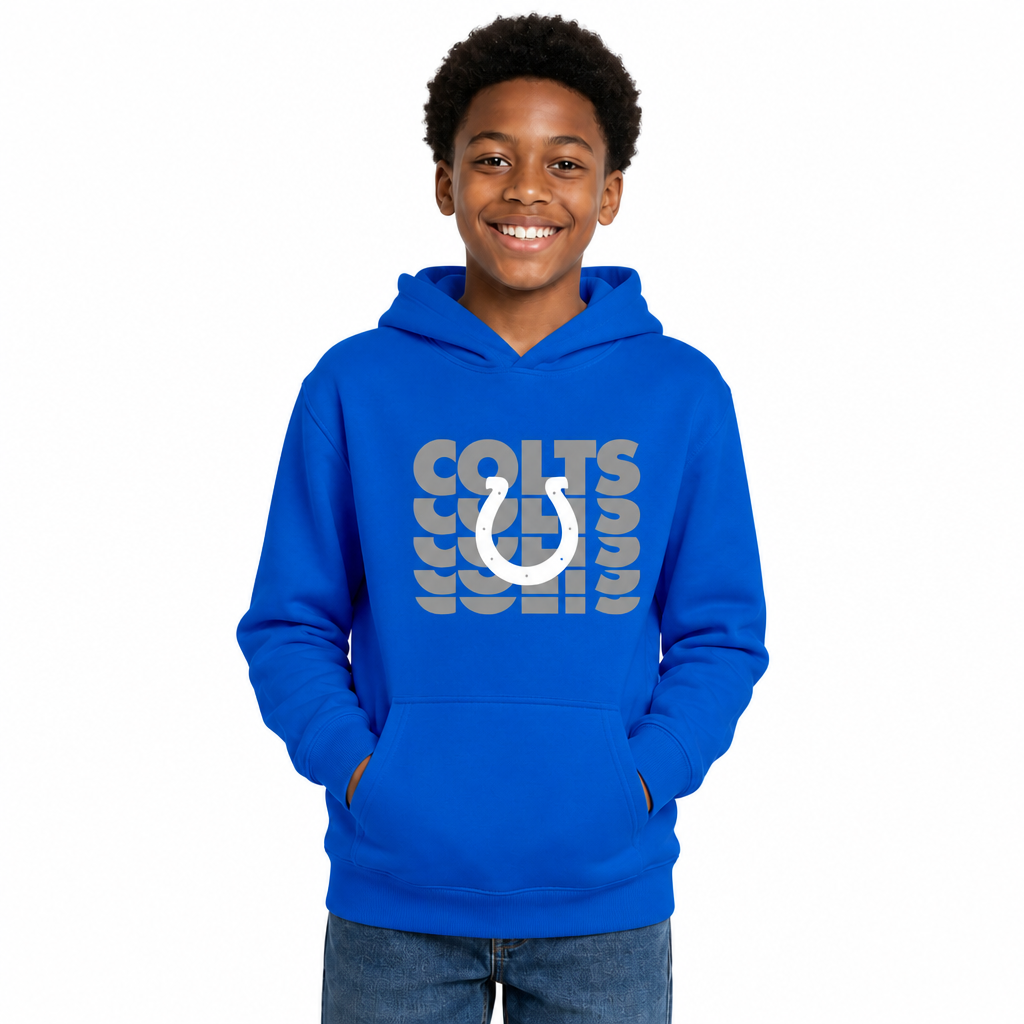 Indianapolis Colts NFL Youth Repeating Logo Football Fleece Hooded Sweatshirt - Royal