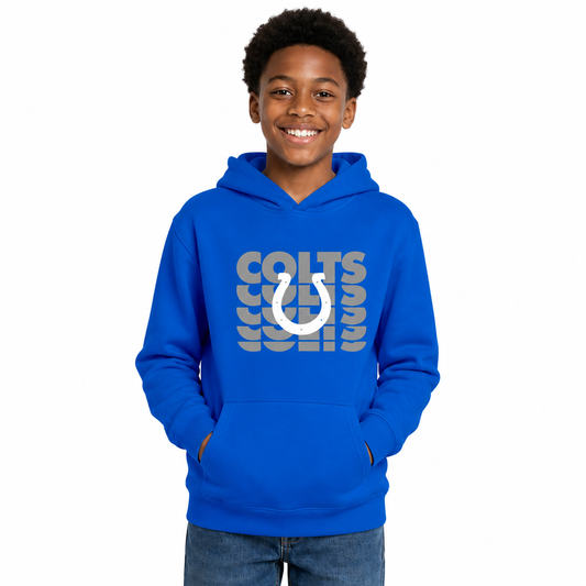Indianapolis Colts NFL Youth Repeating Logo Football Fleece Hooded Sweatshirt - Royal