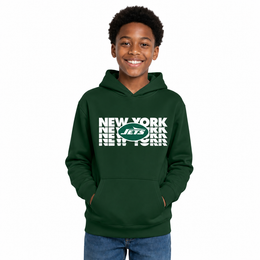 New York Jets NFL Youth Repeating Logo Football Fleece Hooded Sweatshirt - Forest Green