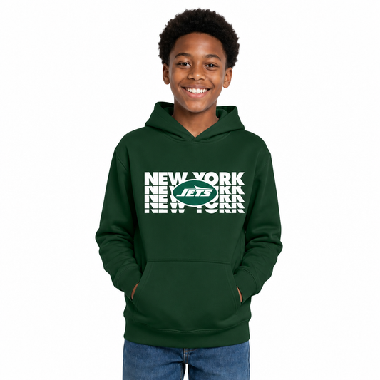 New York Jets NFL Youth Repeating Logo Football Fleece Hooded Sweatshirt - Forest Green