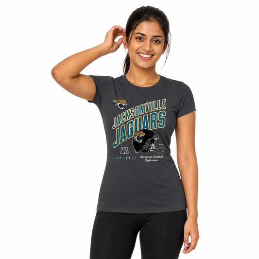 Jacksonville Jaguars  Women's Distressed Helmet T-Shirt - Heather Charcoal