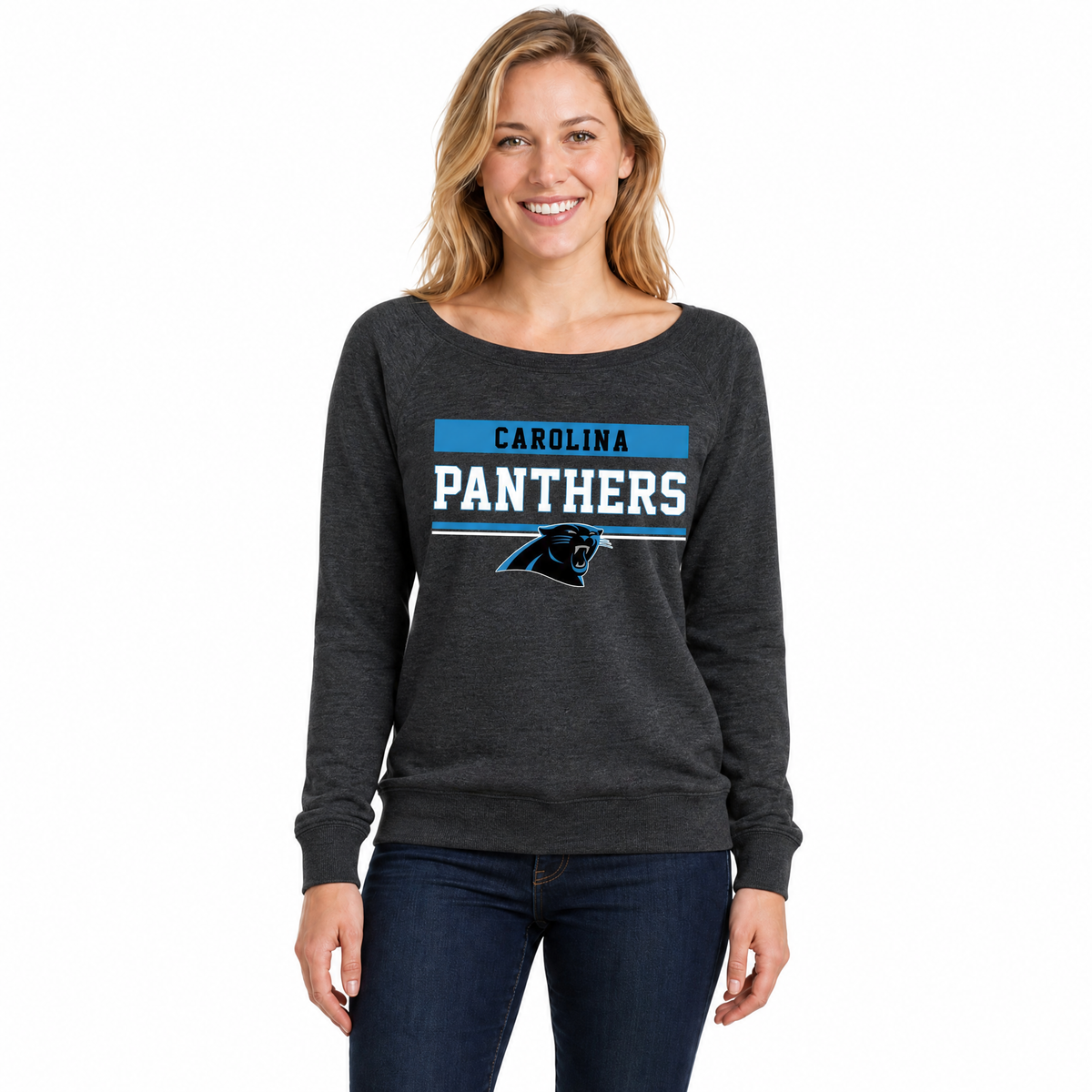 Carolina Panthers  NFL Women's French Terry Crewneck Sweatshirt - Charcoal