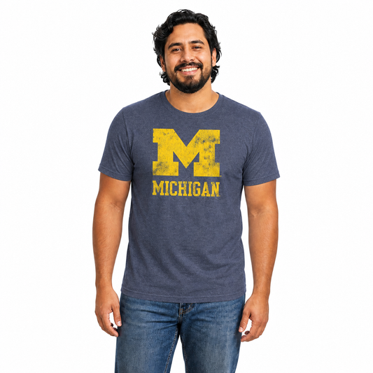 Michigan Wolverines Heathered Logo T-Shirt - Navy