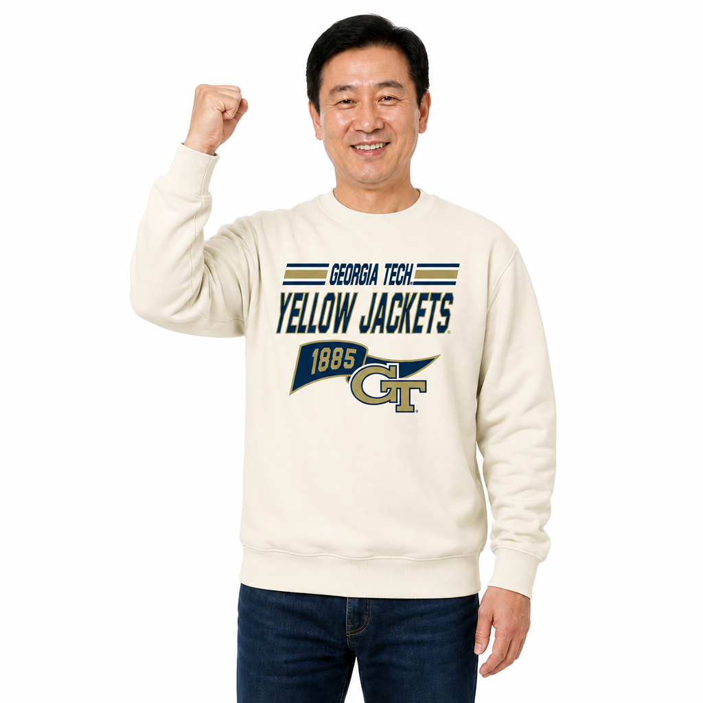 Georgia Tech Yellowjackets Georgia Tech Varsity Pennant Crewneck Sweatshirt Men Women Fleece - Off White