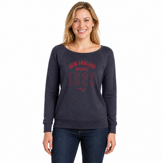 New England Patriots  Women's NFL Big Date French Terry Pullover - Navy Heather
