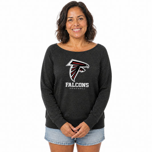 Atlanta Falcons  Women NFL French Terry Slouchy Top Scoop Neckline - Charcoal